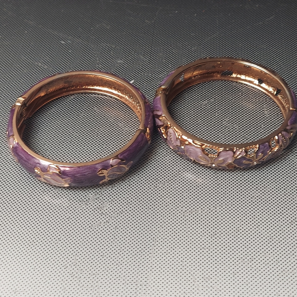 Duo lavender enamel hinged bangles floral or turtles goes with everything